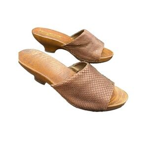 Vintage 90s‎ Y2K Anne Klein Leather/ Wood Snakeskin Clogs Brown Italy Sz 9